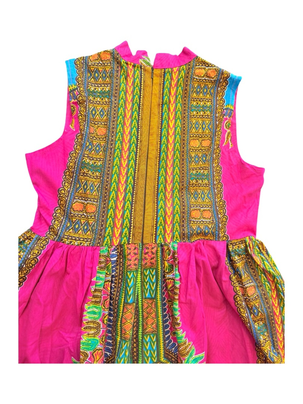 Sleeveless Magenta Maxi Dress with African Print Tie-Waist - Picture 9 of 15
